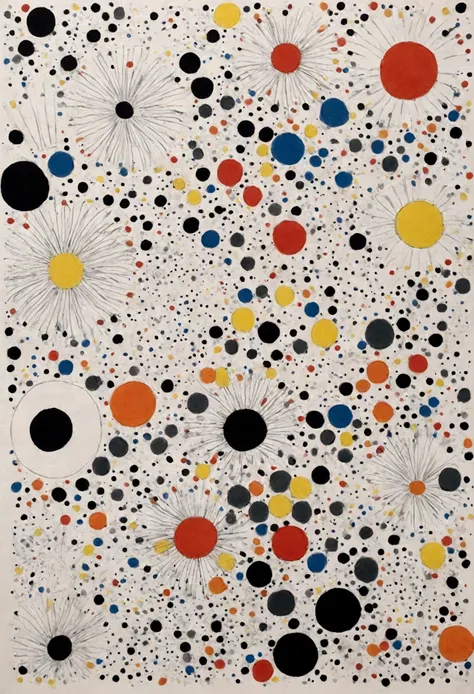 Minimalism, Abstract, felt-tip pen drawing stripes, circles and spots, Fireworks by Miro Joan