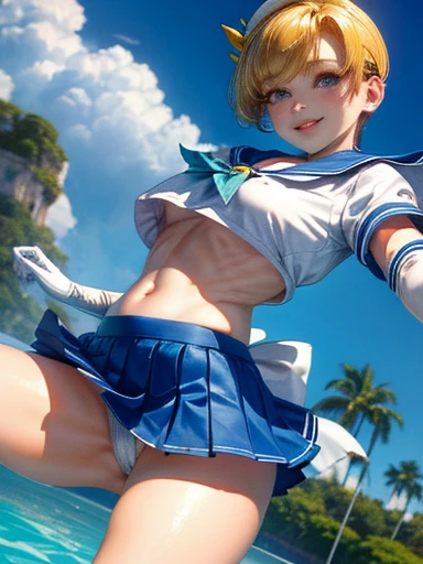 (highest quality:1.1), (masterpiece:1.4), (Absurd:1.0), Portraiture, close,
1, Sailor Uranus, KizukiAi,, Big and ample breasts, Aqua Eye, Blonde Hair, Sailor Warrior Uniforms, Sailor collar, Chest Bow, Yellow ribbon, attractive mini skirt, White elbow glov...