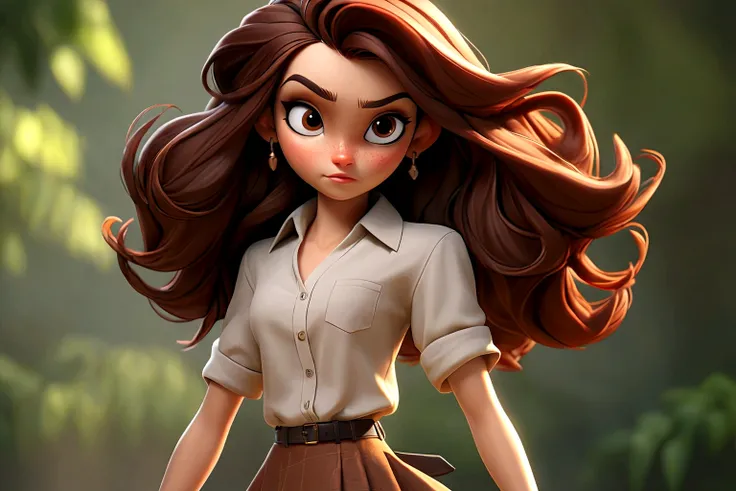 (Best quality, high resolution: 1.2), Ultra-detailed, (Realistic: 1.37) brunette, médium brown hair, brown eyes, small cheast, 30 years, full body, whith a skirt and shirt college style 