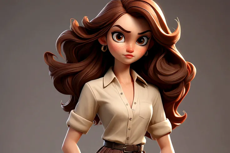 (Best quality, high resolution: 1.2), Ultra-detailed, (Realistic: 1.37) brunette, médium brown hair, brown eyes, small cheast, 30 years, full body, whith a skirt and shirt college style 