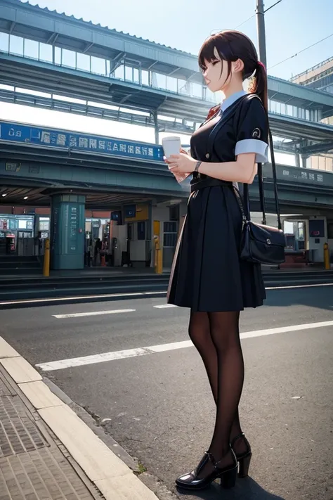 highest quality、masterpiece、High sensitivity、High resolution、One Woman、Slim Body、Waiting for the train、At the station platform、While standing