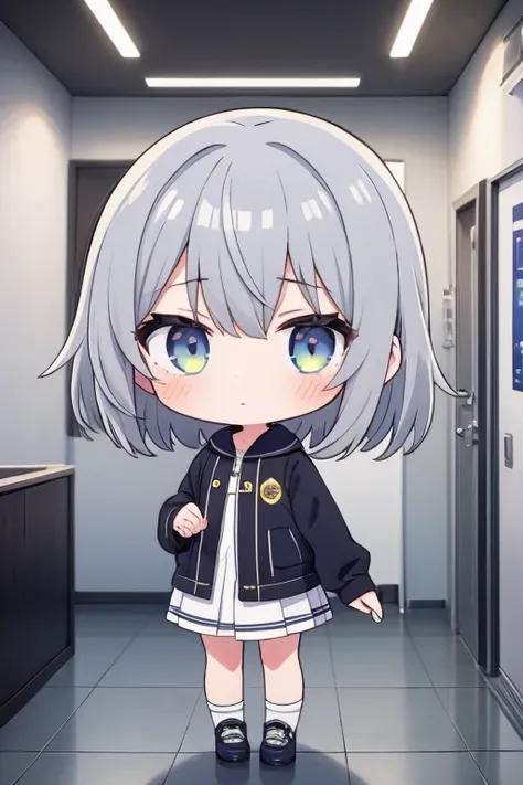 chibi, 1girl,gray hair