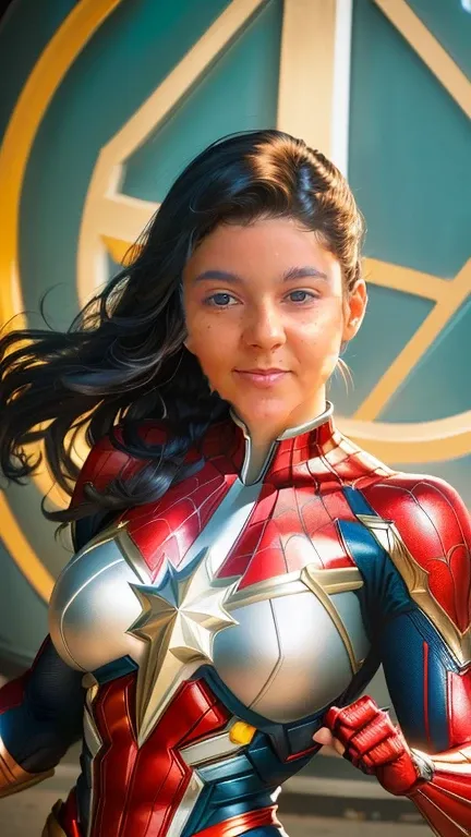 a close up of a woman in a superhero suit posing for a photo, ( ( mulher aranha ) ), mulher aranha, mulher aranha!!!!!, medium close-up ( UCM ), mulher aranha!!, sem texto, Estilo Marvel, in estilo de maravilha, foto de retrato, captain marvel, foto de per...