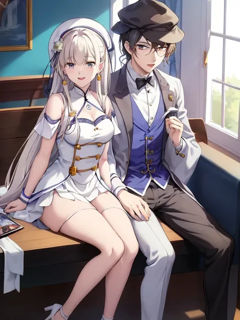 anime couple, man in hat and woman in white dress, comics, author：yang jie, high-quality fanart, cute couple, beauvot art style,...