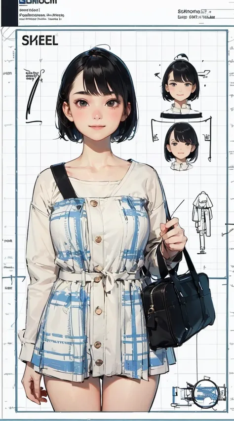 (character design sheet:1.4), (technical diagram:1.4),
(masterpiece), (best quality),
1girl, (perfect face:1.2), (beautiful face:1.2), black hair, short hair,
, school bag,
happy, high resolution, intricate,