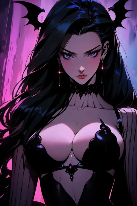 {-erro_de_anatomia:1.0} (best quality,4k,8k,highres,masterpiece:1.2) (masterpiece, top quality, best quality, official art, beautiful and aesthetic: 1.2), (1 woman: 1.3) Succubus girl, long black hair , magenta eyes, (crystal eyes) succubus wings, magenta ...