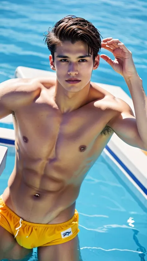 male Age 20 swimwear lifeguard topless handsome