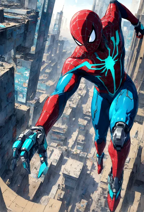 A Spider-Man in Cybernetic City, ultra detail, high resolution, anime, companies