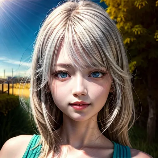 KAWAII girl in RED Tube-Top dress Stroll along evening Harbor, (Acutance:0.85), ZoomLayer, Masterpiece of 8K Ultra-detailed, (VolumetricLighting), (RAW Photo-realistic:1.37), (Close-up:1.38), (Sunseting colorful sky), (Dazzling bokeh:1.32), { (Golden ray i...