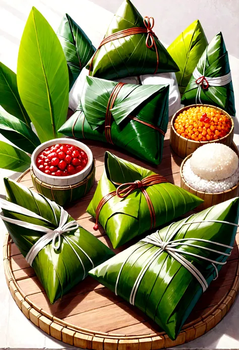 a miniature scene，china&#39;s，a group of people are wrapping giant zongzi with bamboo leaves，incredibly creative，tatsuya tanaka ...