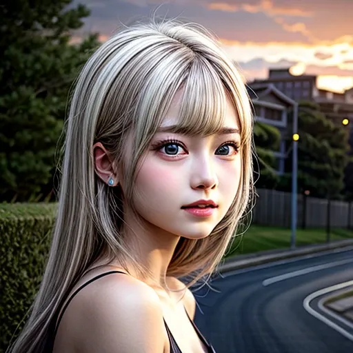 18yo girl in RED Tube-Top dress Stroll along evening Harbor, (Acutance:0.85), ZoomLayer, Masterpiece of 8K Ultra-detailed, (VolumetricLighting), (RAW Photo-realistic:1.37), (Close-up:1.38), (Sunseting colorful sky), (Dazzling bokeh:1.32), { (Golden ray ill...