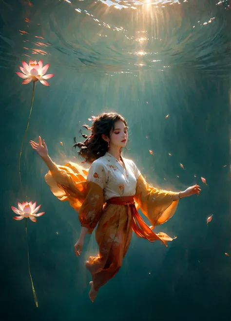 (bright colors),lotus pose,girl floating on air:2,(best quality:1.2),detailed portrait,serene background,gentle shadows,soft lighting,meditative atmosphere,delicate lines.minimalist Journey,girl floating on air:2,girl floating on air:2