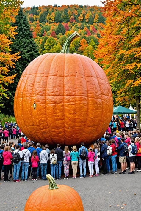 Tourists lining up to see the giant pumpkin