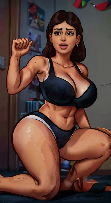 alta qualidade, better rendering), (linda mulher, Scott, My Hero Academy), corpo muscular, pernas musculosas grossas, big buttocks, breu pele bronzeada preta, seios grandes, cabelos prateados, cabelos longos e lisos, Olhos de Sanpaku, olhos vermelhos, sobr...