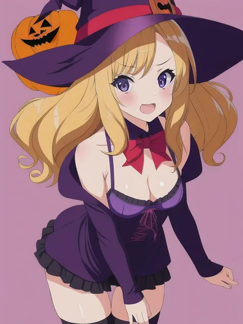 masterpiece, girl, witch outfit, small breasts, halloween background