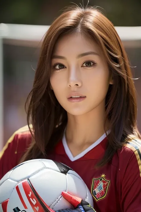 (((soccer goalkeeper:1.5,In front of the goal:1.5))), Dynamic, cinematic photos,(Ultra Realistic, High resolution), (Highly detailed eyes, Highly detailed hair, highly Detailed face, Highly detailed plump lips，Perfect Anatomy),(highest quality:1.4), (Reali...