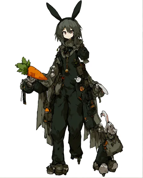 anime character with a carrot and a rabbit in a costume, 2 0 2 2 anime style, 2022 anime style, from arknights, pixiv contest winner, by Kanbun Master, rabbt_character, wearing a bunny suit, zerochan, lagus the thieving bunny, concept art 2022, zerochan ar...