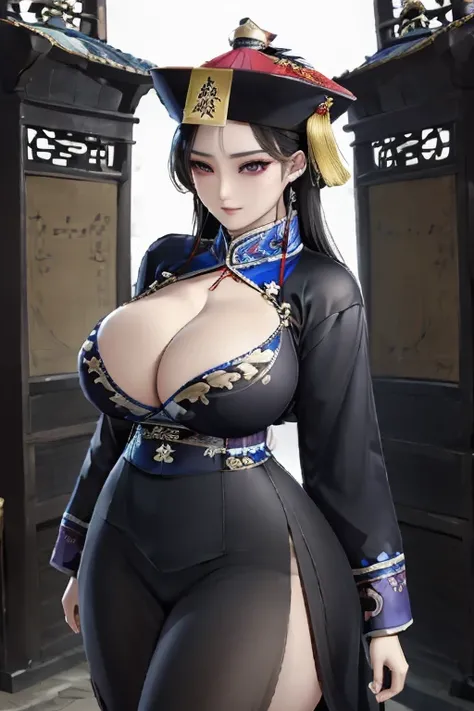 Qing Dynasty official uniform pattern((Large Breasts)))Breast sagging、Low-cut(((Cleavage )))、