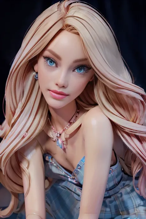 a beautiful sexy barbie doll, intricate detailed face, perfect porcelain skin, long blonde hair, stunning blue eyes, full luscious lips, slender feminine figure, wearing a tight pink dress, seductive pose, highly detailed, photorealistic, 8k, dramatic stud...