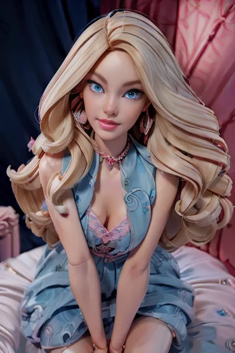 a beautiful sexy barbie doll, intricate detailed face, perfect porcelain skin, long blonde hair, stunning blue eyes, full luscious lips, slender feminine figure, wearing a tight pink dress, seductive pose, highly detailed, photorealistic, 8k, dramatic stud...