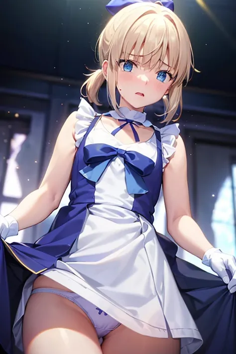 highest quality, Tabletop,Things to know, Not enough, One Girl, blush、Shame face、gloves, Elbow Groove, choker, (((White mini dress:1.3)))、Thighs, Official Alternative Costumes, chest, clavicle, ponytail, 白いgloves, chestの谷間, Exposing shoulders, short hair, ...