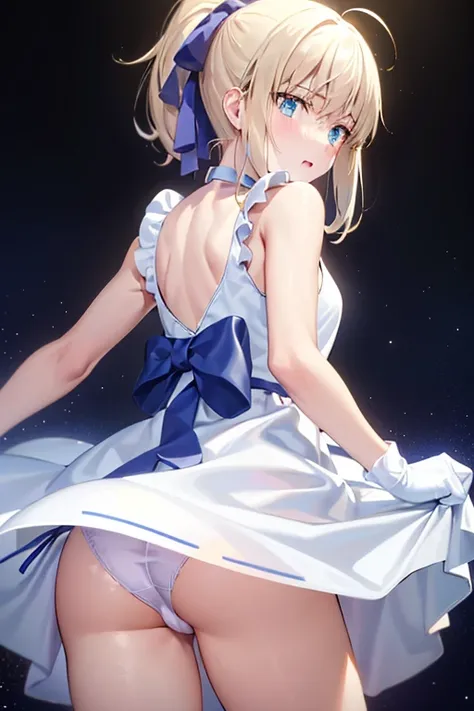 highest quality, Tabletop,Things to know, Not enough, One Girl, blush、Shame face、gloves, Elbow Groove, choker, (((White mini dress:1.3)))、Thighs, Official Alternative Costumes, chest, clavicle, ponytail, 白いgloves, chestの谷間, Exposing shoulders, short hair, ...