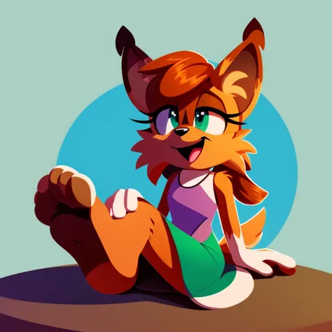 score_9, score_8_up, 1girl, solo, elora furry, detailed and extremely fluffy body fur, fluff, masterpiece, looking up, holding her leg, licking his feet, happy, leaf-dress, sfw, lineless style, 2D 