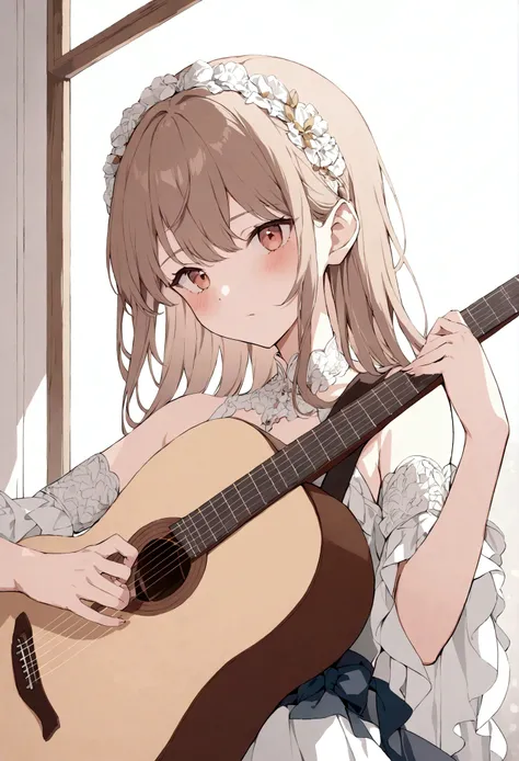 a girl is playing a flamenco and classical guitar