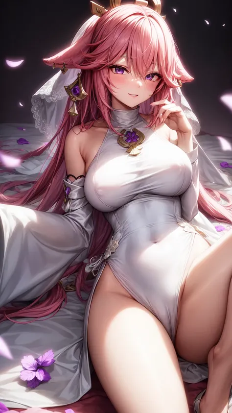 Yae Miko(purple eyes)(nude)(R-18)(wedding dress)