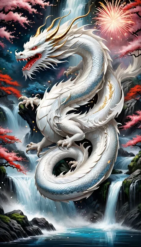 
/Imagine a Japanese dragon, The White Dragon is majestic and powerful., long, Curled up body and intense expression. The background features traditional Japanese ornaments and symbols., firework,  The colors are vibrant and bold, Create a vibrant and ener...