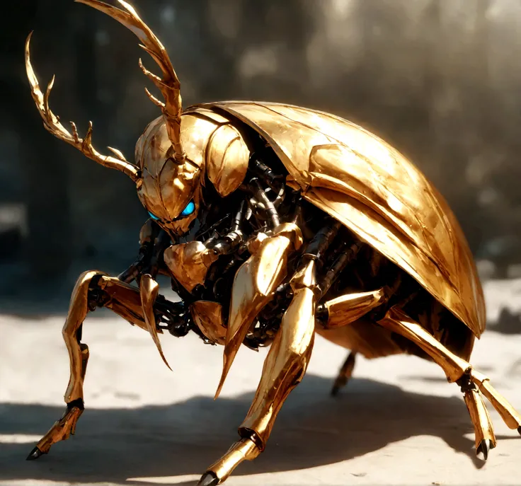 Golden Beetle, whole body, There is a mechanical feel, Vicious，Violence，lifelike, Movie, Super clear focus, Award-winning photography作品, Perfect contrast, High Definition, Depth of Field, Ultra-fine photography, Global Illumination, Metal, Ultra HD, 8K, Un...