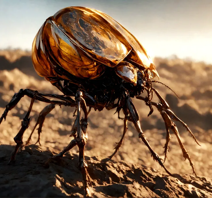 Golden Beetle, whole body, There is a mechanical feel, Vicious，Violence，lifelike, Movie, Super clear focus, Award-winning photography作品, Perfect contrast, High Definition, Depth of Field, Ultra-fine photography, Global Illumination, Metal, Ultra HD, 8K, Un...