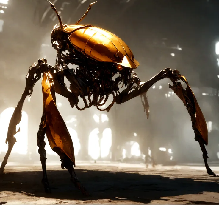 Golden Beetle, whole body, There is a mechanical feel, Vicious，Violence，lifelike, Movie, Super clear focus, Award-winning photography作品, Perfect contrast, High Definition, Depth of Field, Ultra-fine photography, Global Illumination, Metal, Ultra HD, 8K, Un...