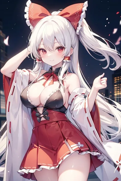 Kirisame Marisa,Hakurei Reimu,1GirlTag, white hair, smile,big chest 