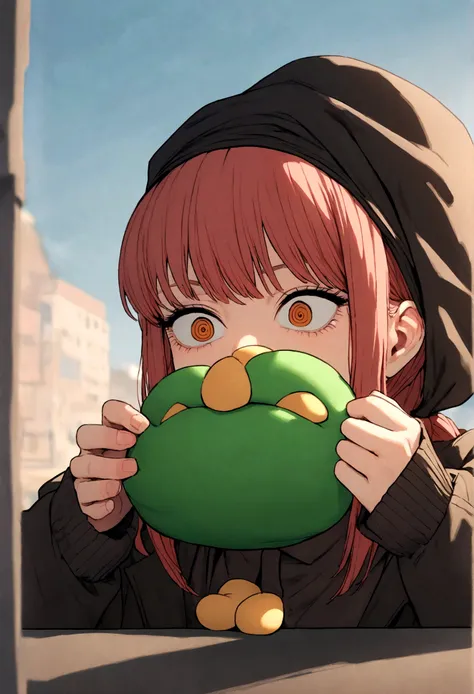 makima from chainsaw man, eating Mario Toad 