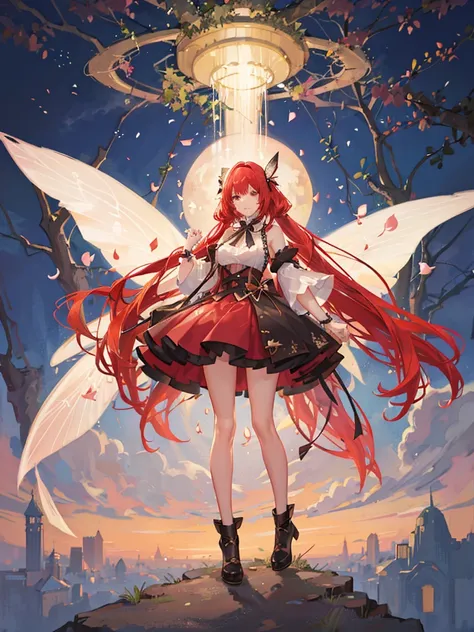 Bright place in the forest, one fairy girl, long red hair, side tails Large volume, fluttering cute outfit Miniskirt length, large
Fairy wings shining beautifully in the light, floating, standing pose