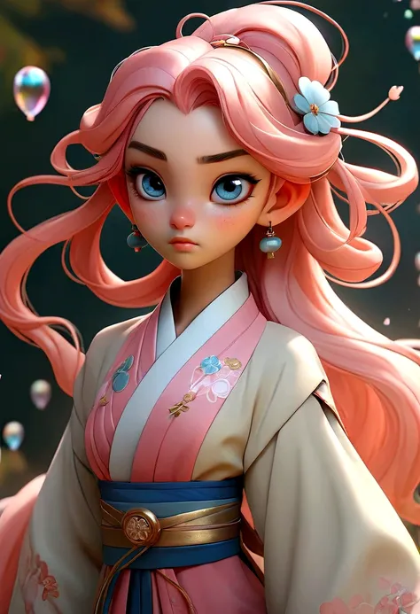 (Masterpiece), (Best Quality), (Super Detailed), (Dirty Hair), (Illustration), (1 Girl) (Long Pink Hair 1.5) (Blue Eyes) (Double Ponytail 2.0), ((((No Shoulders))),Hanfu, (Looking at the Audience, (Interview), (Simple Background), Beautiful and Delicate Ey...