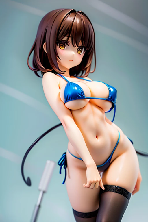 shiina kokomi,brown hair,yellow eyes,medium hair,big breasts,Bust 85 cm,Wedgie in the crotch,micro string bikini,open leg pose