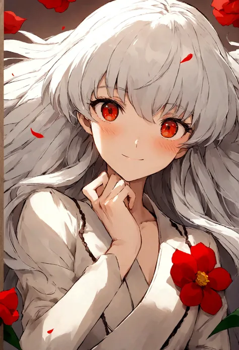 InuYasha em um cambo belo de flores brancas pronto para luta