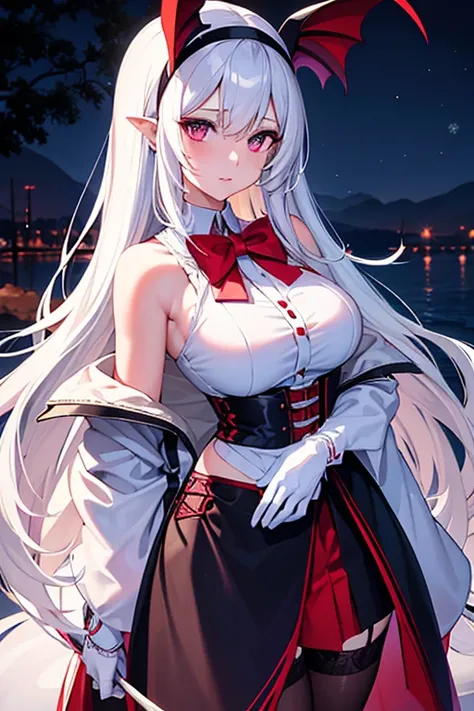 The background is a city, perfect White hair girl, Lolita in a skirt, White hair, White hair god, Cute anime girl in beautiful clothes, White hair, best anime 4k konachan wallpapers, Little curvy loli, guvez on Pixiv ArtStation, White hair girl, Night Core...