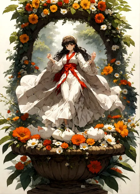 inuyasha em um cambo belo de flores brancas pronto para luta