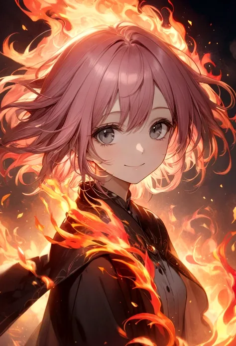 Female, Smiling, Pink Hair, Grey Eyes, Fire as an element