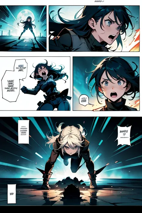 Insane girl losing her mind while fighting, manga page with panels and dialogue 