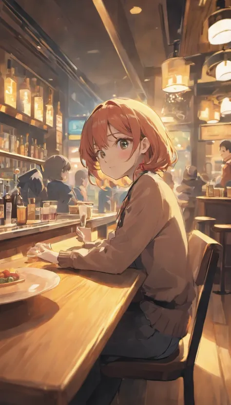 Anime girl sitting at a table with a laptop、Anime drawing by Makoto Shinkai、 Topics on pixiv、Sequential Art、Sitting alone in a cafe， Sitting alone in a café、Sitting in a cafe、At the coffee shop、（（Makoto Shinkai））， sitting alone at a bar、In a bright cafe、Lo...