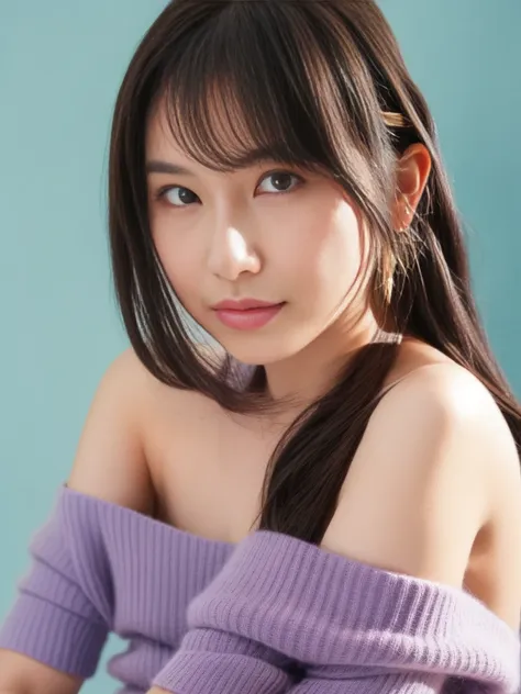 masterpiece、 highest quality, High resolution, Beautiful Japanese、Beautiful Hair,Beautiful breasts、Beautiful Eyes、Age is 25、Off-the-shoulder knit、mini skirt、Adult Beauty、Realistic portraits、Beauty Painting、Beautiful details,Model shoot、Amamiya Sky、声優のAmami...