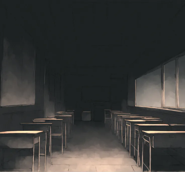 Late Night Classroom　Scary atmosphere　School　Lots of desks