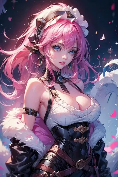 1girl,solo,cute,pink hair,viking,Pirates,big breast,cleavage