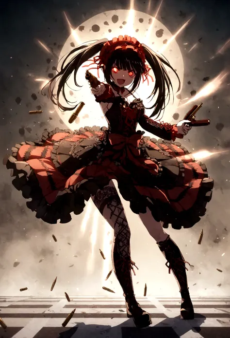 crazy, devil eyes, tokisaki kurumi, holding guns, bullets, full body