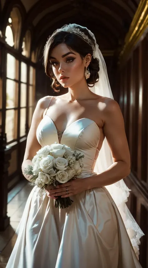 Tia mostra ter uma figura bastante esguia. Ela tem cabelo branco-acinzentado , ela tem cabelo curto e grandes olhos verdes claros, Sasha Gray is wearing a white wedding dress with a wonderful design, que envolve seu corpo elegantemente.  O vestido abre com...