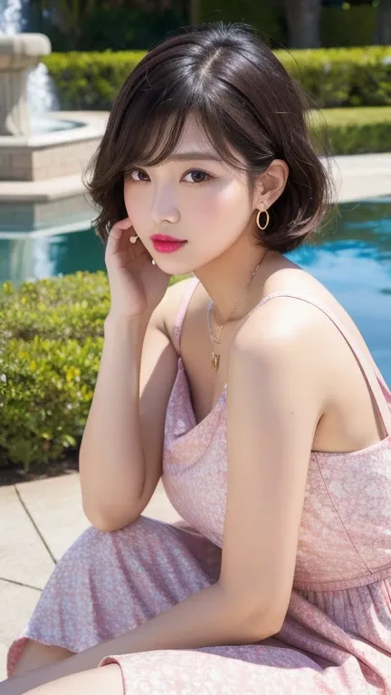 (8k, Photorealistic, Raw photo, Highest quality: 1.4),Japanese idol style１Beautiful girl of the person,18-year-old,Short bob hairstyle,Natural Waves,Black Hair,Hang your hair over your ears,Wearing small earrings in the ears,Big, clear grey eyes,Long eyela...